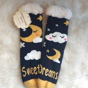 Sherpa Theme Socks "Sweet Dreams" Moon Star Cloud Anti Slip - One Size